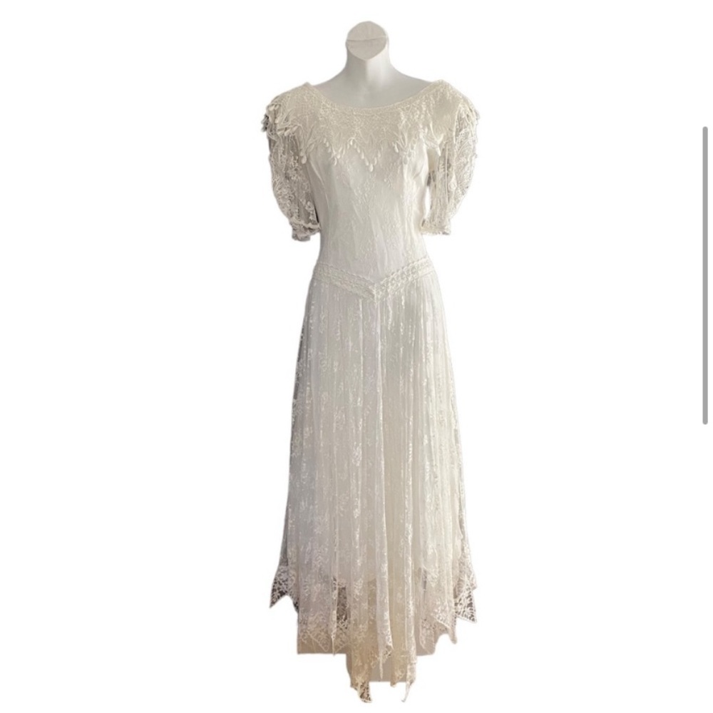 Jessica McClintock vintage white lace victorian dress gown 10
